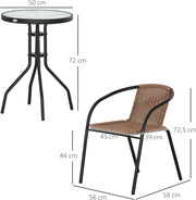 Tuinstoelen - Tuinmeubelenset - Tuin Eettafelstoelen - Rotan Bistroset - Moderne Stijl - Stapelbaar - Weerbestendig - Stabiel - Onderhoudsvriendelijk - 50 x 72 cm Tafel - 56 x 58 x 72.5 cm Stoel - Bruin