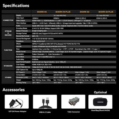 AVMATRIX Multi Camera Video Schakelaar Mixer 4CH HDMI in, Video Switcher met USB en SD-kaart opnemen, Ethernet USB-uitgangen voor real-time live streaming (Shark H4)
