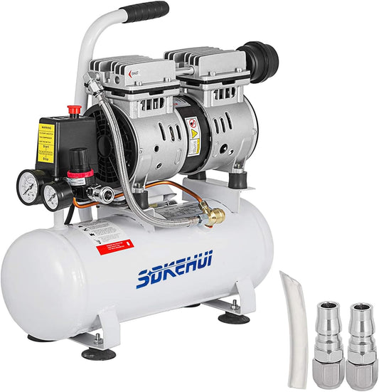 Fluistercompressor – Olievrije Compressor – Stille Luchtcompressor – Persluchtcompressor – Compressor Ketel – 9 Liter – 550 W – Ultra Stil 58 dB