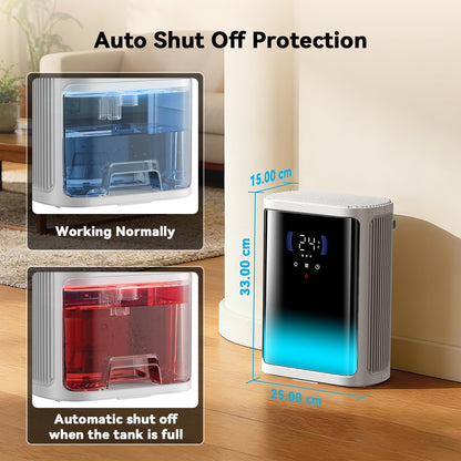 2,8 l, stille luchtontvochtiger voor het drogen van kleding, met timer van 6/8/12 uur, automatische uitschakeling en compleet paneel met 7 kleuren (850 ml/24 uur)