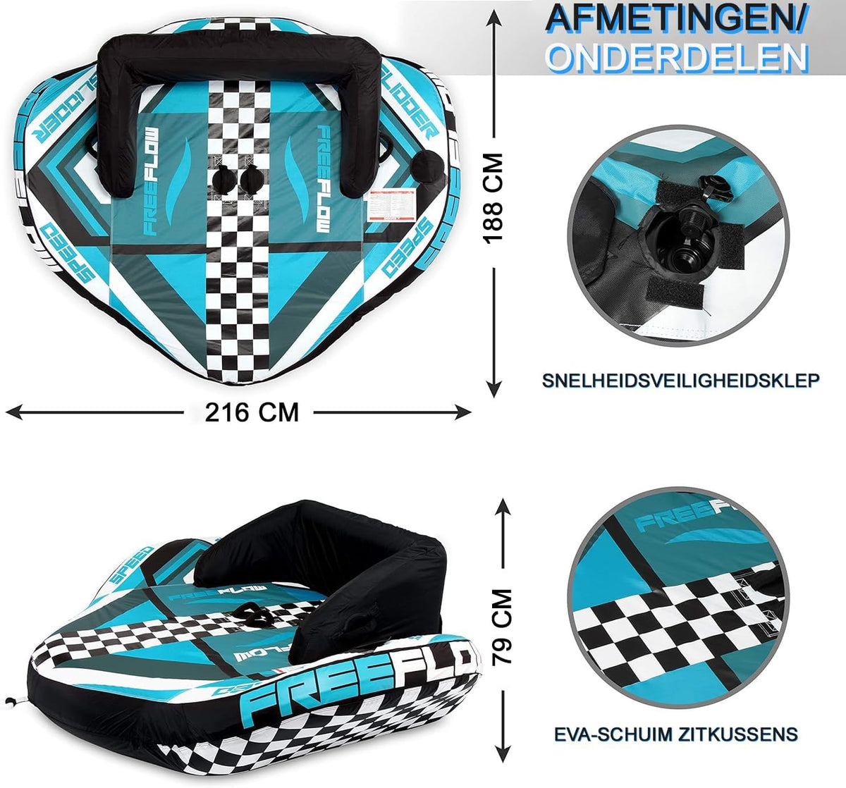 SereneLife Zware Opblaasbare Sleeptube - Water Tube Boot Float Sleepraft, Watersport Opblaasbare Trekboten/Tubes/Sleeptubes met Schuimzitjes, PVC Blaas, Handvatten
