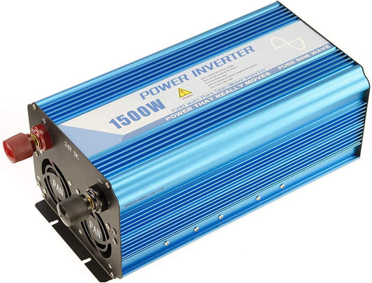 Kalea- Que. 1500 W sinus omvormer. Ingangsspanningsbereik 24 V, uitgangsspanning 220-240 V. Continu uitgangsvermogen 1500 W, piekuitgangsvermogen 3000 W.