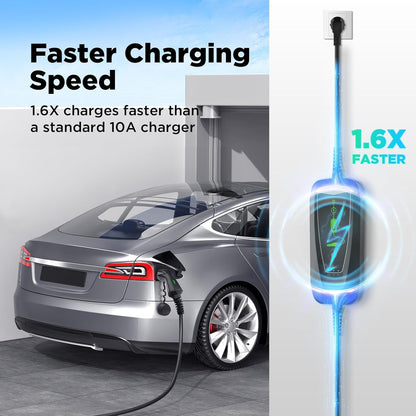 Type 2 EV oplaadkabel Schuko 2-Pin, 3,68KW eenfasig [10-16A] EV oplader met 10 m oplaadkabel, IP66 waterdicht mobiel laadstation met draagtas voor PHEV EV EV