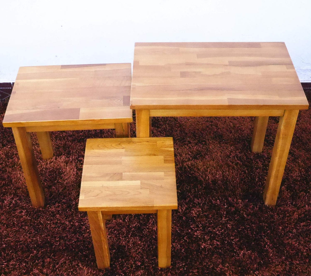 Nest of Tables OAK Solid Nesting 3 Tables Coffee Table Small Wooden Side/End/Lamp/Nesting Tables for Living Room