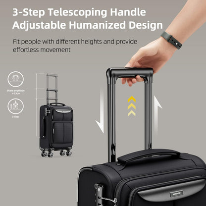 SHOWKOO Kofferset, 3-delig, stoffen koffer, zachte schaal, reiskoffer, uitbreidbaar, licht, duurzaam, trolley, handbagage, sets met TSA-slot en 4 wielen (M L XL - zwart)