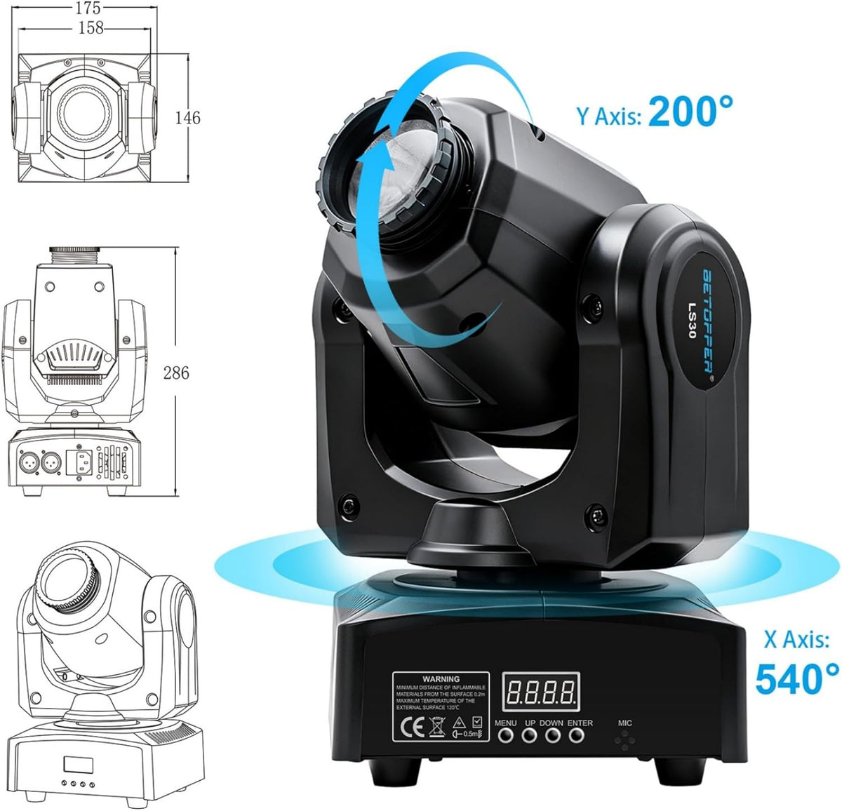 Discolamp – Moving Head Licht – DJ Lamp – Feestverlichting – Podiumverlichting – 7 Gobo Patronen – DMX512, Muziekgestuurd