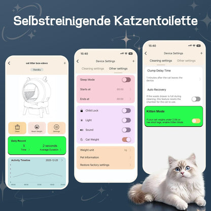 Zelfreinigende kattenbak, 65 liter, elektrische kattenbak met 9 veiligheidssensoren, 2,4 GHz app-bediening, automatische kattenbak, inklembeveiliging, veilige kattenbak, automatisch voor meerdere