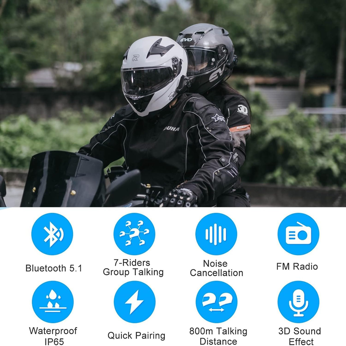 EJEAS Q7 verbeterde helm intercominstallatie, Bluetooth 5.1 intercom communicatiesysteem (2 stuks)