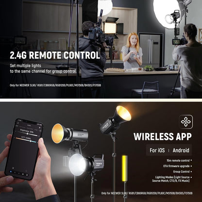 Videolamp – Led Videolicht – Studiolamp – COB Led Lamp – Continu Licht – 130 W, Tot 72.000 Lux Op 1 M – Tweekleurig 2700K-6500K, 12 Effecten
