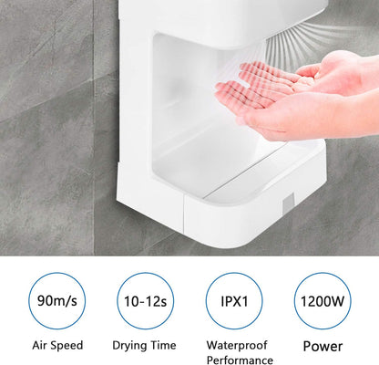 Automatische Handdroger – Elektrische Handdroger – Sneldroger – Contactloze Handdroger – Wanddroger – Hoge Snelheid 90 m/s – Ingebouwde Afvoertank Wit