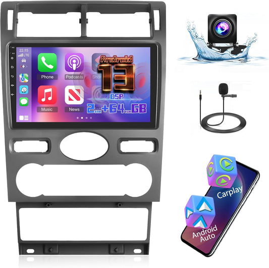 [2+64G]Android 13 Car Stereo for Ford Mondeo 2004-2007 with Wireless Carplay & Android Car - 9 Inch Touch Screen Car Radio with WiFi GPS Mirror Link DSP FM/RDS Radio SWC+ AHD Rear View Camera - QUORE