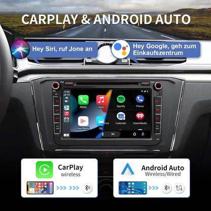 8 inch 4G + 64G Android 14 autoradio met navigatie voor VW T5 Golf 5 6 Polo Sharan Seat Passat Tiguän, dubbele DIN-radio, IPS-scherm, mediareceiver met CarPlay Android Auto Bluetooth PDC RDS-CD