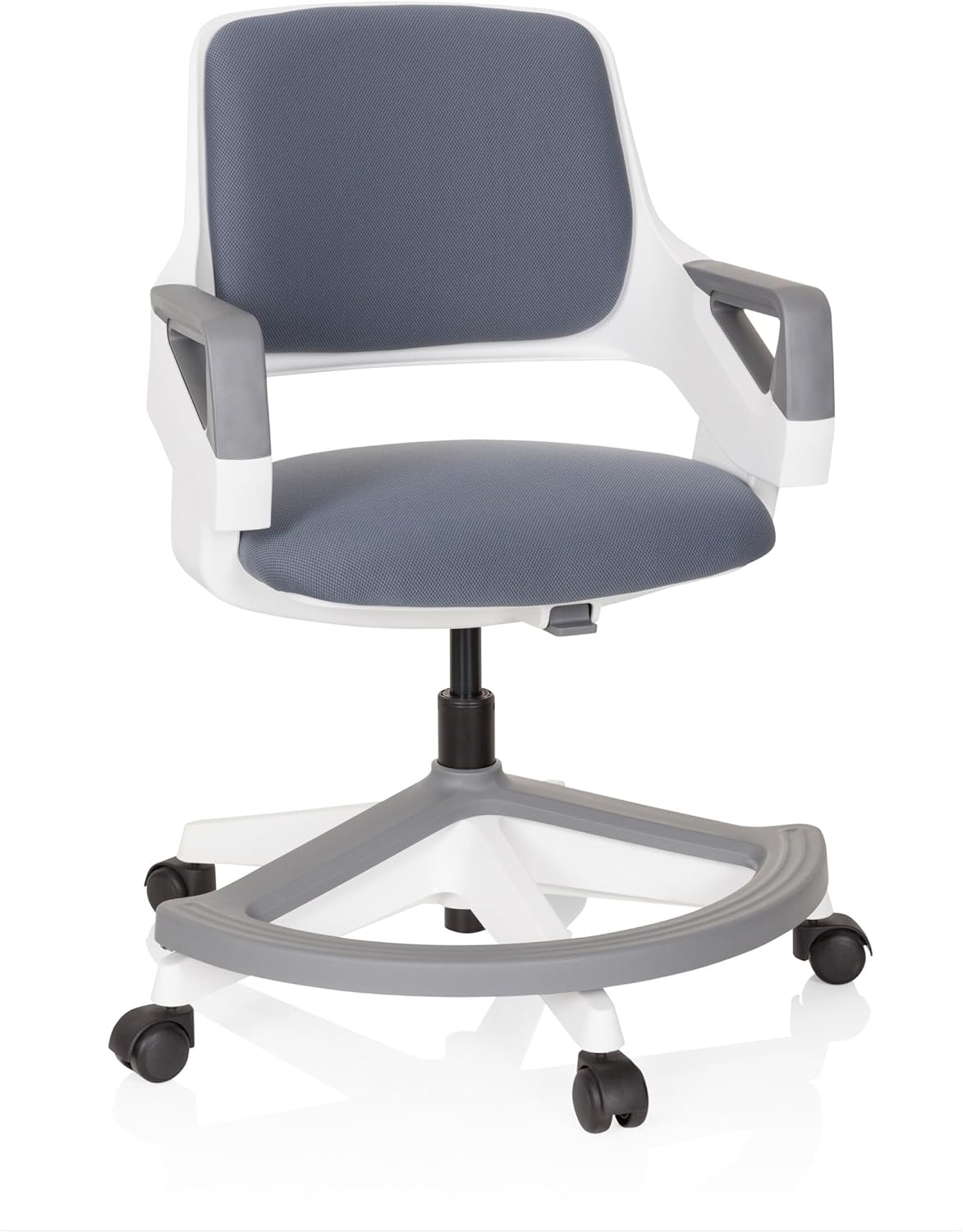 hjh OFFICE 640510 Kid Flex kinder- en tienerstoel van stof, grijs, meegroeiende draaistoel, voetensteun en rugleuning in hoogte verstelbaar