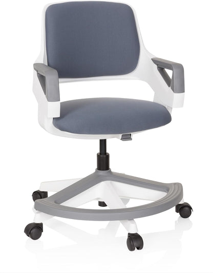 hjh OFFICE 640510 Kid Flex kinder- en tienerstoel van stof, grijs, meegroeiende draaistoel, voetensteun en rugleuning in hoogte verstelbaar