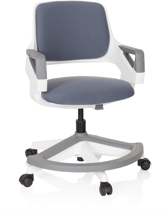 hjh OFFICE 640510 Kid Flex kinder- en tienerstoel van stof, grijs, meegroeiende draaistoel, voetensteun en rugleuning in hoogte verstelbaar