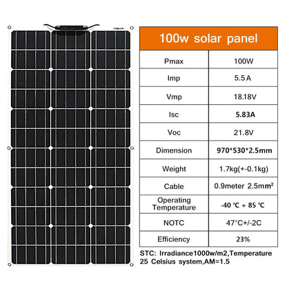 200W 12V Kit Flexibel Zonnepaneel 2 stuks 100W 12V Monokristallijn Zonnepaneel systeem met 20A Solar Laadregelaar voor RV, Boot, Auto, Caravan, Camping, batterij 12V/24V