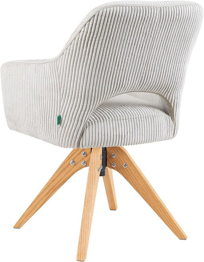 DUBI Möbel Dining Chairs 2-piece 360° swivel with pocket spring, high seating comfort, up to 150 kg, durable fabric light grey, solid oak frame in timeless design, Mika-Lena - QUORE