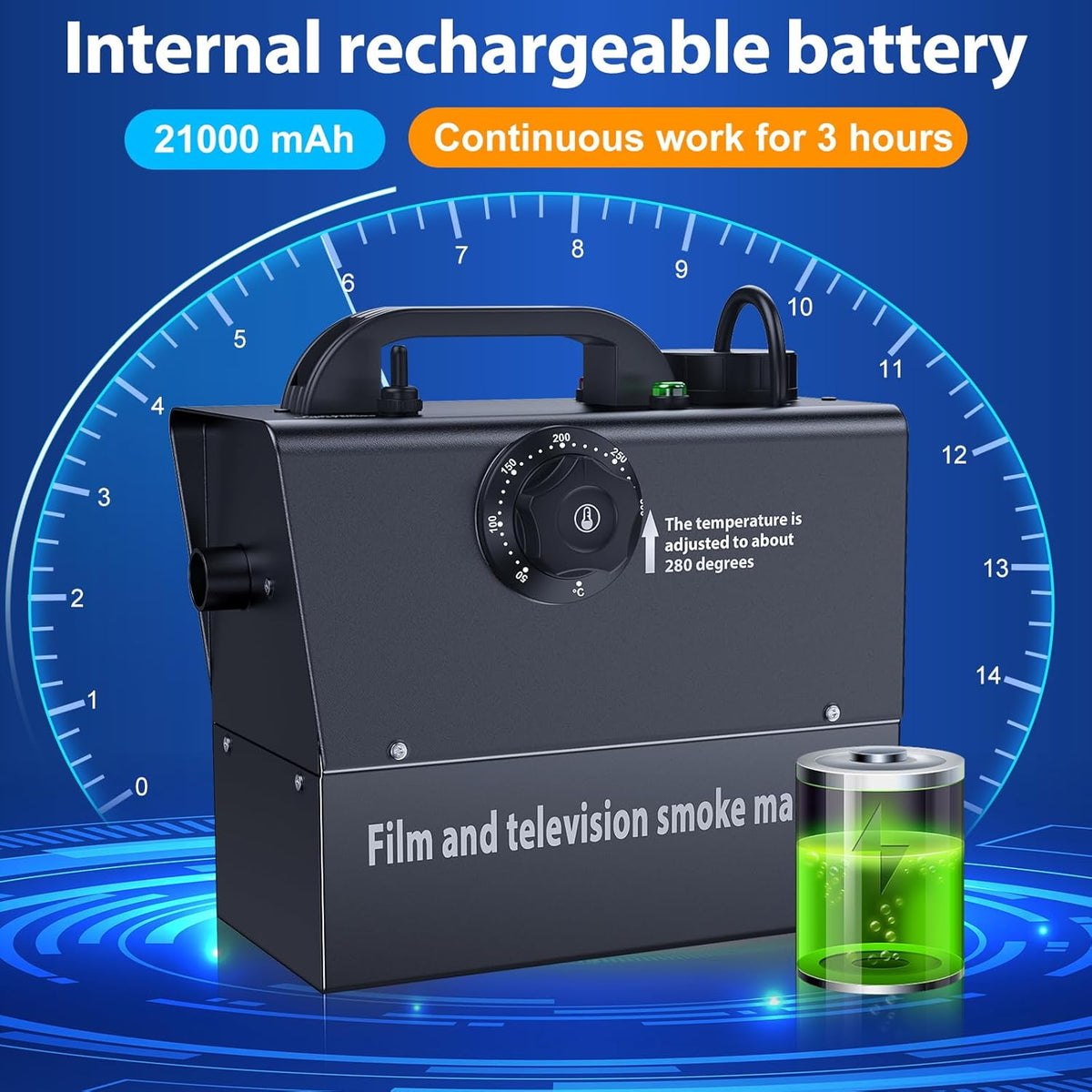 Rookmachine, Mistmachine, Rookmachine op Accu, Handmistmachine 400 W, 21000 mAh, zichtbare stroom, voor theater, film- en tv-filmwerkzaamheden, Halloween, Kerstmis, feesten, familiefeesten