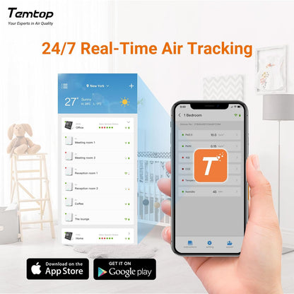 Temtop M100-UP Luchtkwaliteitsmeter, weerstation, 2,4 G wifi, bluetooth-thermometer met app, 8-in-1 luchtkwaliteitsmeter (PM2.5/CO2/temperatuur/vochtigheid)