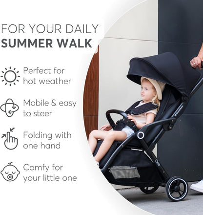 KikkaBoo CIELA Kinderwagen, buggy tot 22 kg, automatisch opvouwen, verstelbare rugleuning, gering gewicht, compact, cabinemaat, zwart