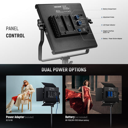 LED-videolichtset 2-delig met statief – Videolamp – Lichtpaneel – Fotolamp – Studiolamp – 3200K-5600K, CRI 96+ – 3300 Lux op 1 m