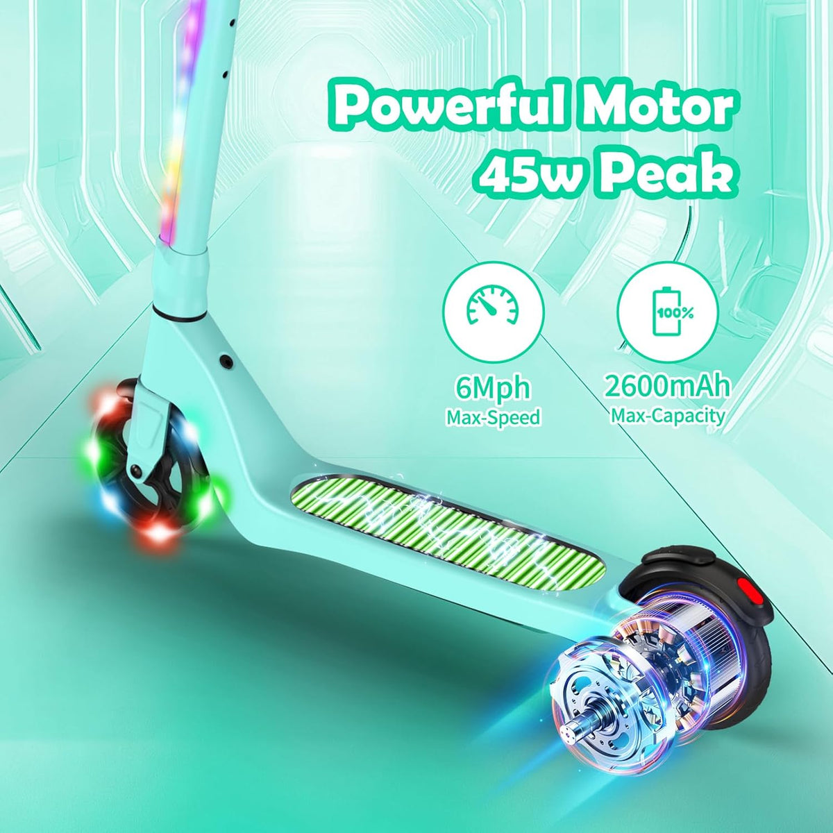 SISIGAD Elektrische Step voor Kinderen van 6-12 Jaar, Kids E Scooter 5.3 Inch E Step met Kleurrijke LED-verlichting en 3 Verstelbare Hoogte, Kids Elektrische Scooter Max Belasting 70kg, Max 10km/h