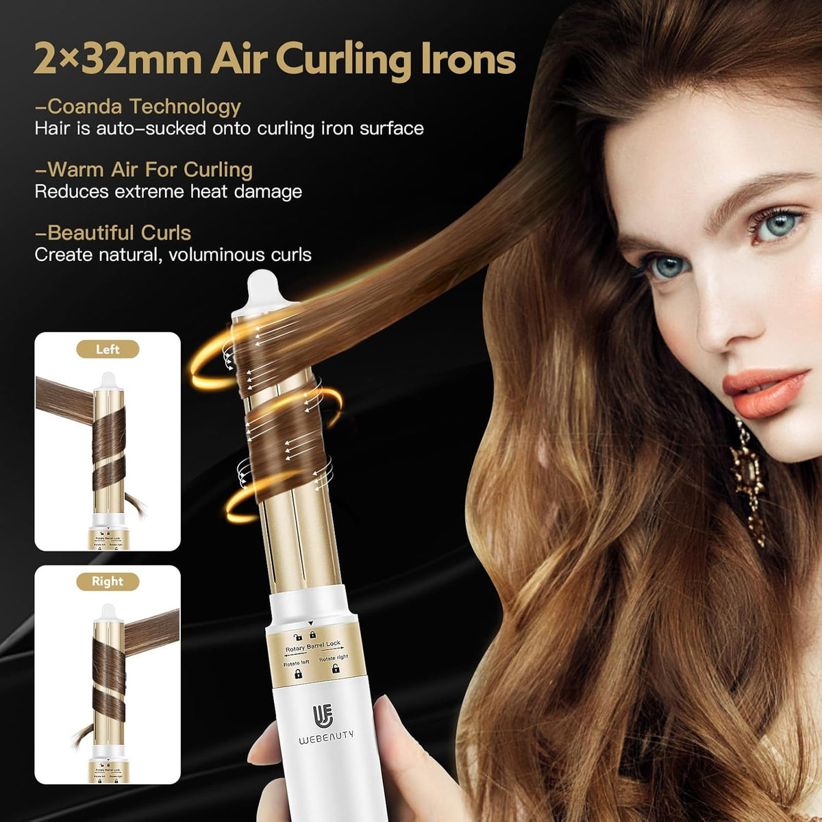 webeauty 6-in-1 airstyler, 110.000 omw/min, 30 m/s, föhn met hoge snelheid met föhnborstel, ronde föhnborstel, air-krultangen, 500 miljoen negatieve ionen-haarstyler, wit