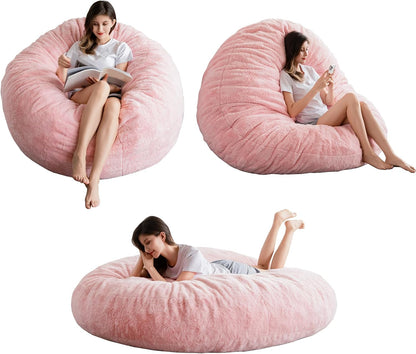 MAXYOYO Zitzakbed - converteerbaar van zitzak tot bed - grote bank met pluche hoes en pluizige vulling inbegrepen voor volwassenen, gast (roze, 150 x 150 cm)