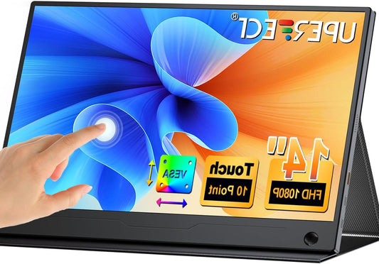 UPERFECT Portable Monitor Touch Screen, 14 Inch 1080P FHD Portable Monitor with USB-C Mini HDMI for Laptop/PC/Phone/Business/Work/Gaming, VESA-Mountable - QUORE
