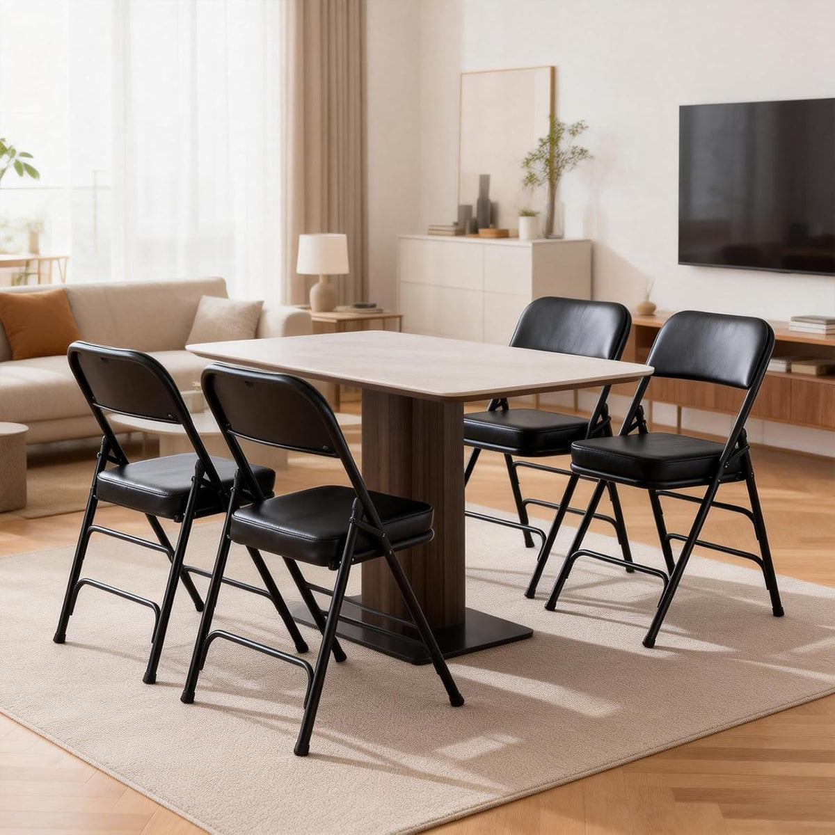 Gepolsterde Vouwstoelen 2-Pack, Zware-Duty Gestoffeerde Opvouwbare Stoel met Metal Frame voor Binnen & Buiten, Trouwerij, Feest, Banquet & Eetkamer (Zwart)