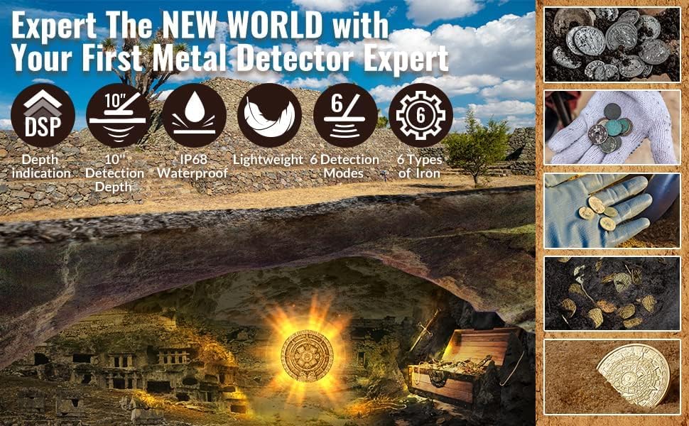 Metaaldetector voor volwassenen - Professionele metaaldetector goud en zilver met LCD-display, hoge nauwkeurigheid waterdicht pinpoint 5 modi, 10 inch spoel lichtgewicht metaaldetectoren steel