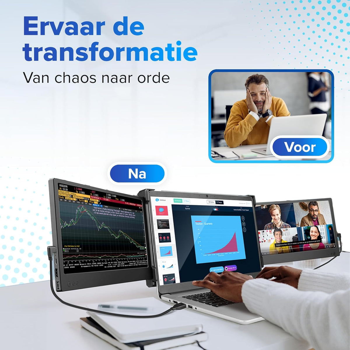 Tri-Screen - Portable Monitor - 14 Inch Full HD - Extra Monitor Laptop - Portable Monitor - Portable Screen for Laptop - Tri-screen - Carrying Case Included - QUORE