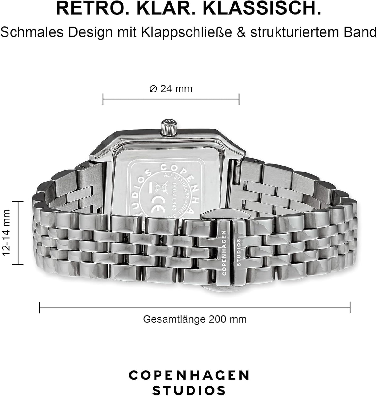 Vintage Square Watch - 24 mm - Elegant dameshorloge van gepolijst roestvrij staal met kwartsuurwerk - analoog polshorloge - 5 ATM waterdicht - krasbestendig