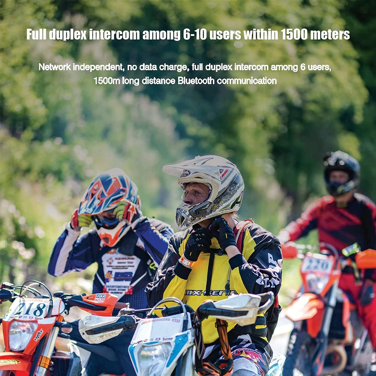 FreedConn FX Motorfiets Bluetooth Headset met Muziek Delen, 2 stks FX 10 Riders 1500m Groep Helm Bluetooth Intercom met Ruisonderdrukking/FM Radio, /Universele Koppeling/Zwart Ultradunne Body