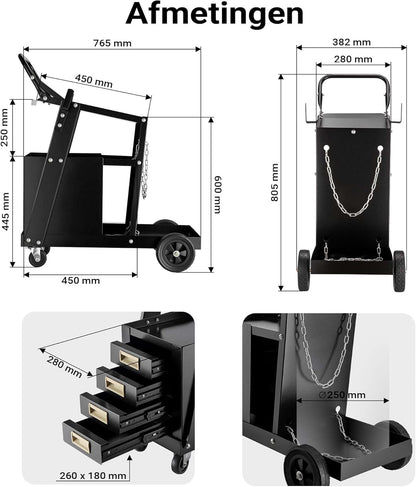 Laswagen Met 4 Schuifladen – Laskar – Werkplaatswagen – Laswagen Voor Lasapparatuur – Wagen Voor Lasmachine En Onderdelen – Staal – 100 Kg Draagvermogen