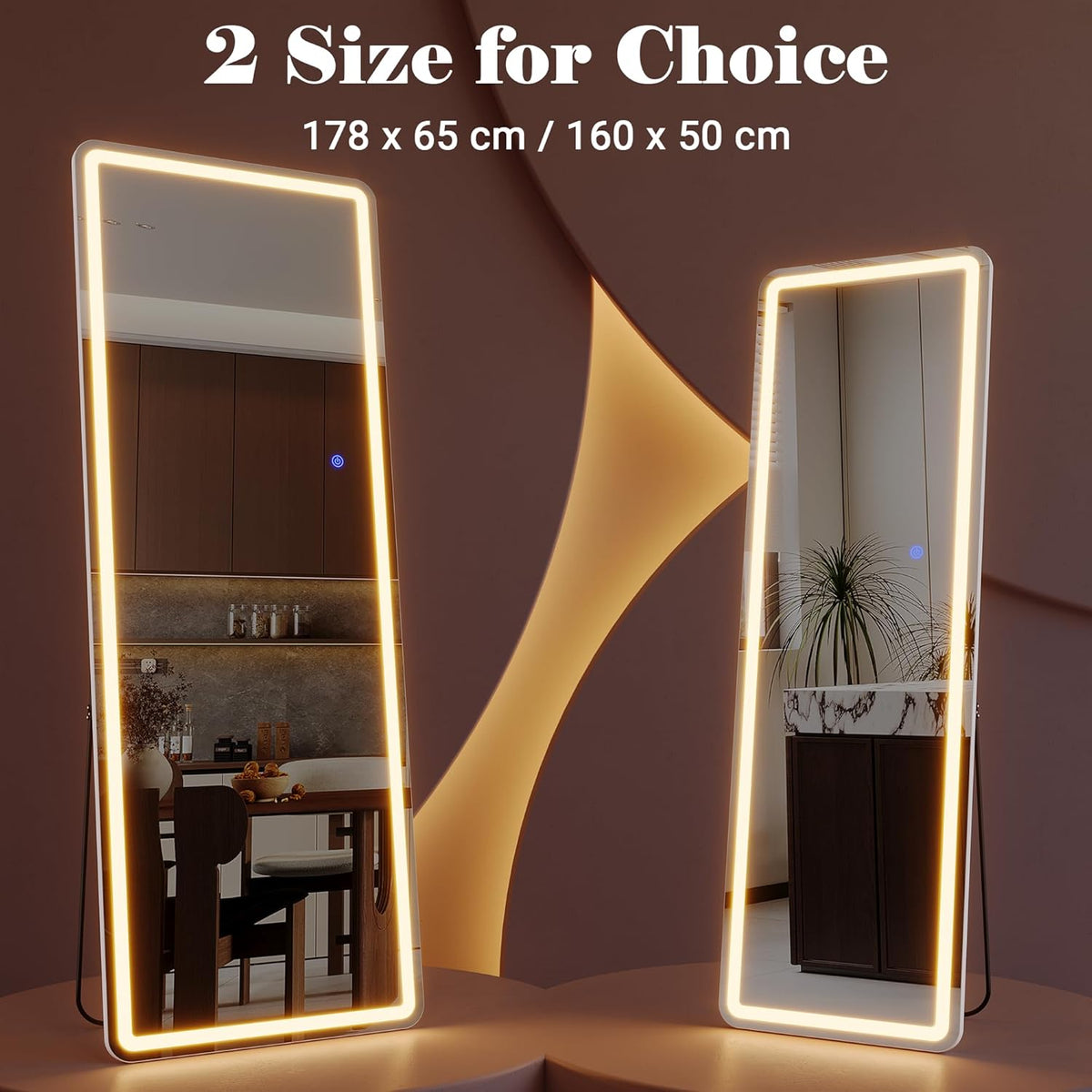 Staande Spiegel Grote – Lange Spiegel – LED Spiegel – Vloerspiegel – Passpiegel – 178 x 65 cm – Ingebouwde LED Verlichting Met 3 Lichtstanden – Veilig Onbreekbaar Zilverglas