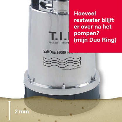 T.I.P. SaltOne 1600 I-PX DUO Dompelpomp voor zout water, debiet tot 16.000 l/u, max. opvoerhoogte/max. druk 10 m/1,0 bar, vloeistoffen tot 50°C, voor sop, ca. 4 min. tot 90 °C mogelijk