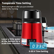 Waterdestilleerder - Zuiver Water Maken - Automatisch Distilleerketel -Filteren 1 L/U - 304 Roestvrij staal - 750W - Rood