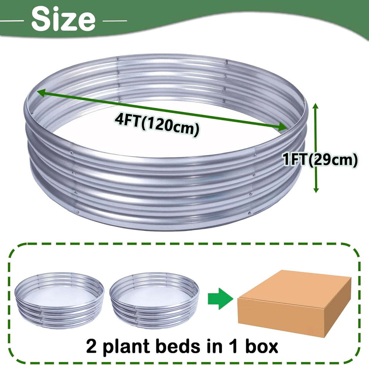 2 stuks verhoogd tuinbed 4 x 4 x 1 ft rond gegalvaniseerde metalen verhoogde tuindozen outdoor plantenbak voor groenten bloemen kruiden (4×4×1 ft / 120 x 120 x 29 cm)