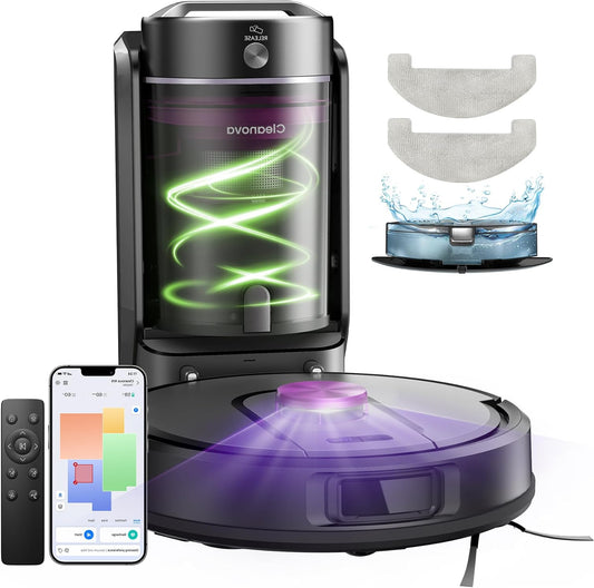 Vexilar W15 Robot Vacuum Cleaner with Mop Function and Bagless Multi-Cyclone Extraction Station, 8000Pa, LiDAR Navigation, 5 Maps, 180 Minutes Max, 3-in-1 Suction and Mop Robot for Pet Hair, Carpets - QUORE
