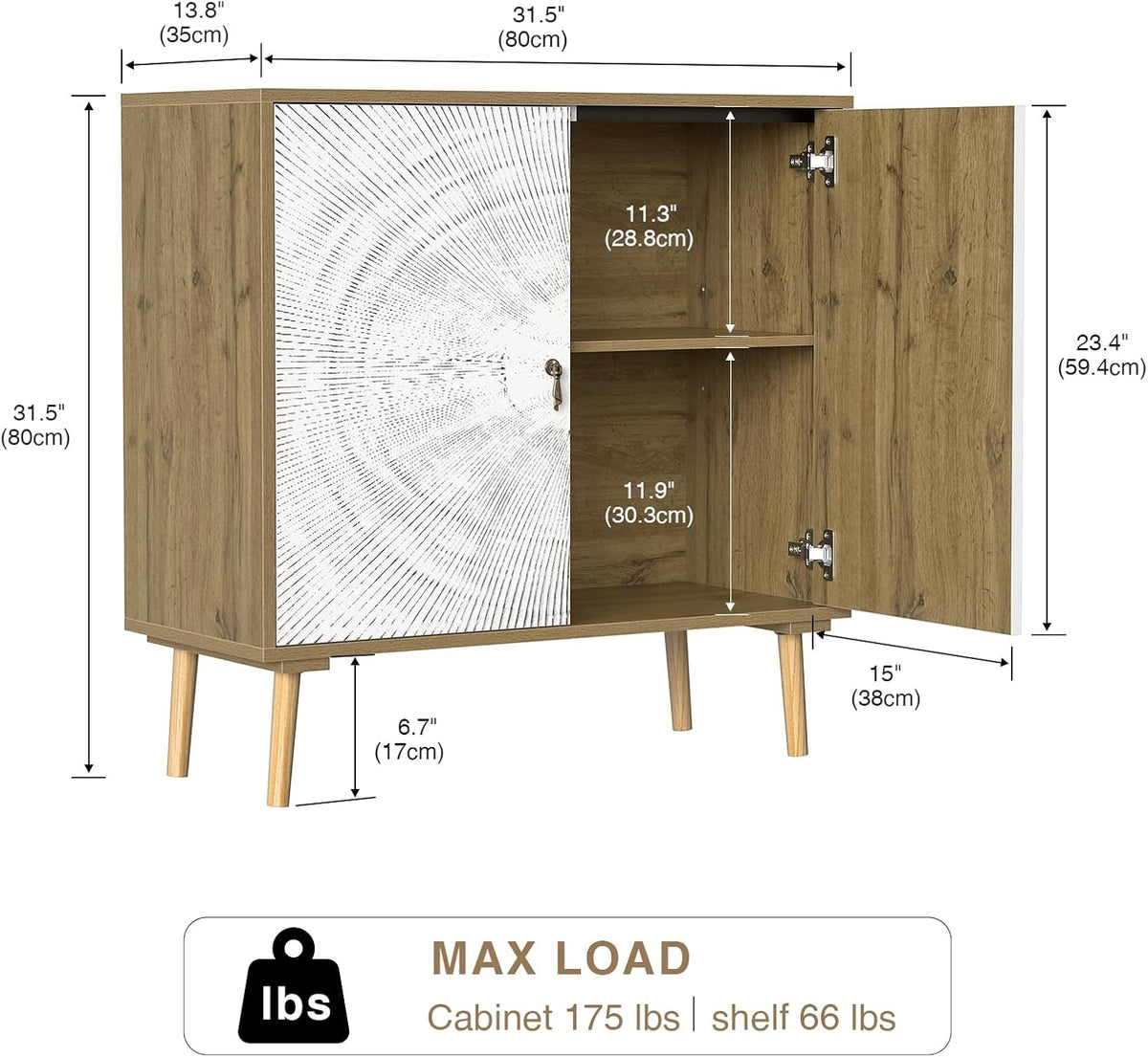 Dressoir gesneden keukenkast, vintage buffetkast, houten opbergkast met verstelbare plank, poten van massief hout, voor woonkamer, keuken, eetkamer, 80 x 35 x 80 cm