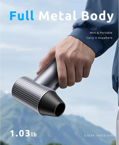 Luchtblazer van metaal, 30.0000 omw/min persluchtsproeier met 3 instelbare snelheden, perslucht, pc-reiniging, batterijblazer voor auto, huis en outdoor, compact