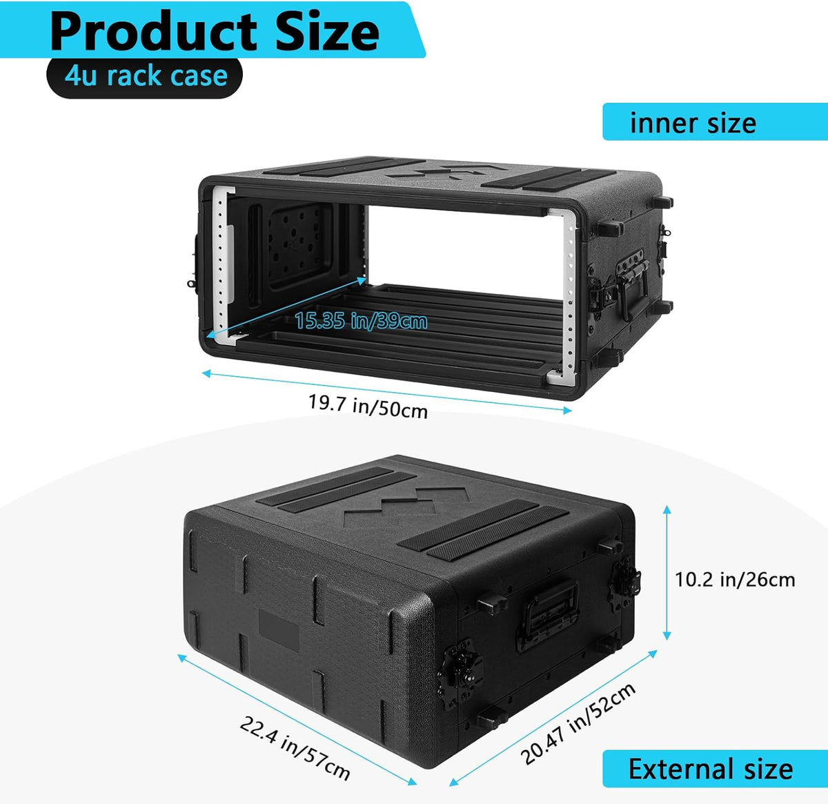 Rack Case, 19" Rackmount Flight Cases 390-4U Rack Case Flight Cases Duurzame HDPE Waterdichte Stofdichte 390-4U Shock Mount Rekken met Microfoon Compartimenten