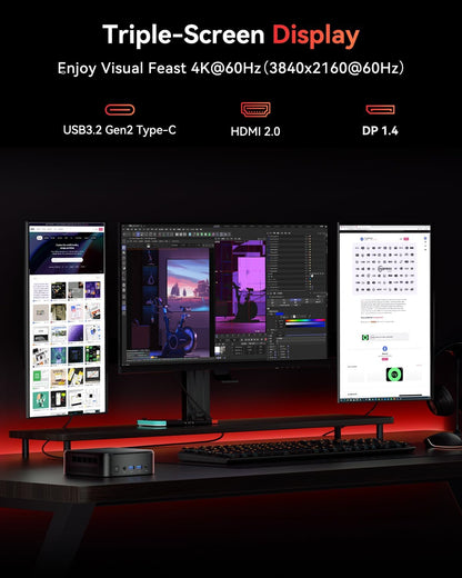NiPoGi E3B Mini PC met AΜD Ryzen 5 7430U (max. 4,3 GHz, 6 cores/12 threads, beter dan 5500U/5675U), 32GB (16GB*2) Dual-channel RAM/1 TB SSD, Mini Desktop Computer met WiFi 6/BT5.2/Triple 4K/VESA