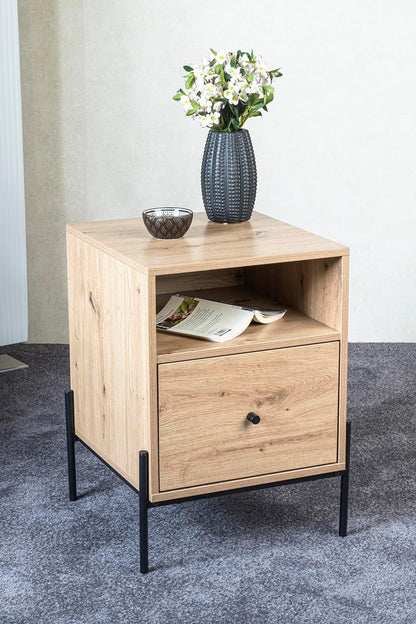 HAKU Console eiken, zwart, MDF, metaal - Maat: B 45 cm x H 60 cm x D 47 cm, Stijl: Modern