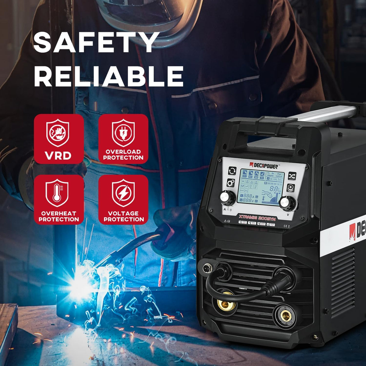 Decapower Synergic Lasapparaat MIG MAG MMA/Stick Lift DC TIG Flux 4 in 1 Gas zonder gas 200A IGBT inverter Lasapparaat met lcd-scherm
