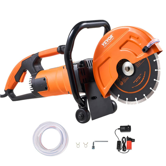 VEVOR Electric Concrete Saw, 230 mm, Powerful Circular Saw 2000 W, Cutting Depth 89 mm, Wet/Dry Disc Saw with Water Tube, Water Pump, Saw Blade, for Stone and Brick