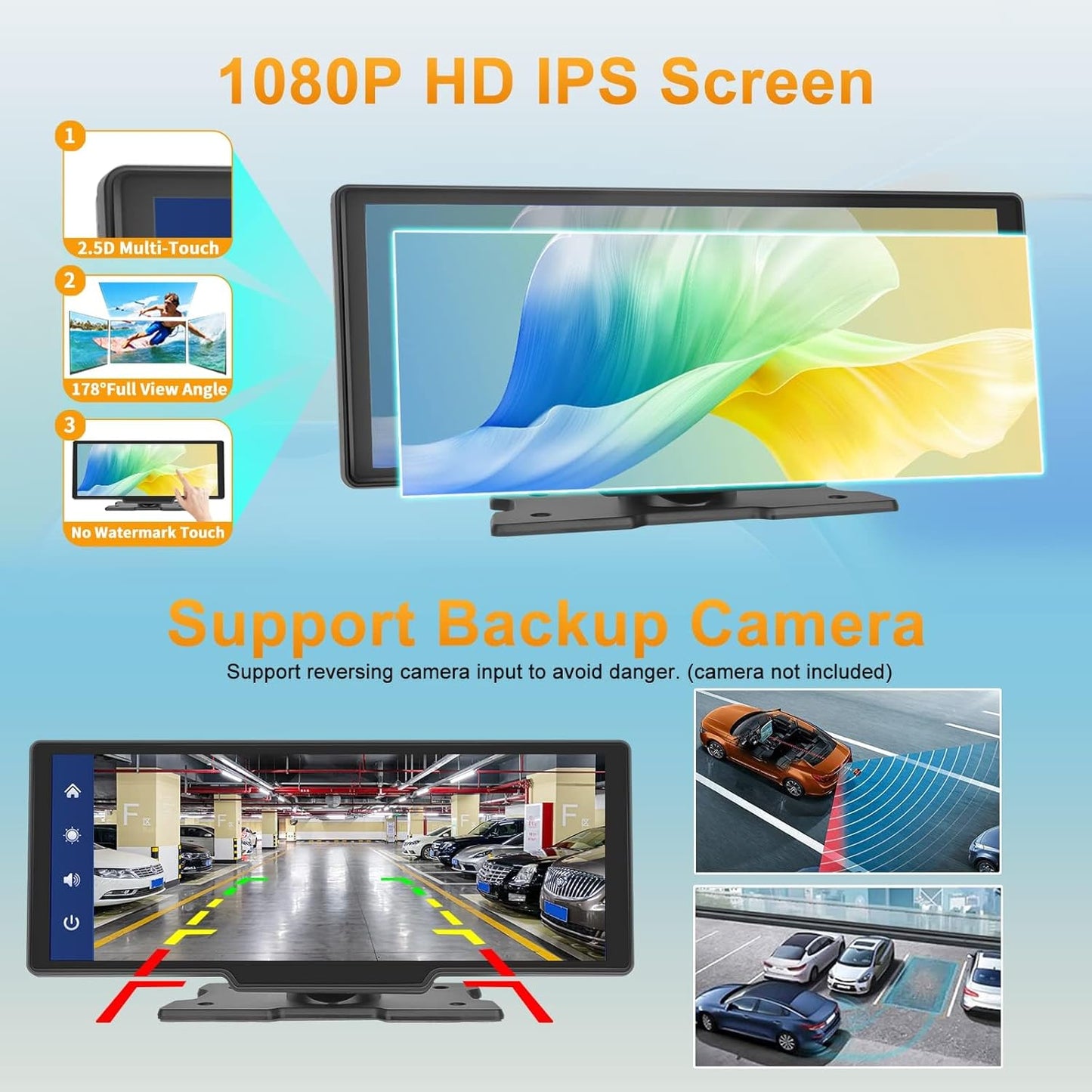Podofo Draadloze Apple Carplay Android Auto Draagbare Autoradio,9.3 Inch 1080P IPS Touchscreen Carplay Display Autoradio Ontvanger met Bluetooth,FM-Zender,Stembediening,AUX,TF