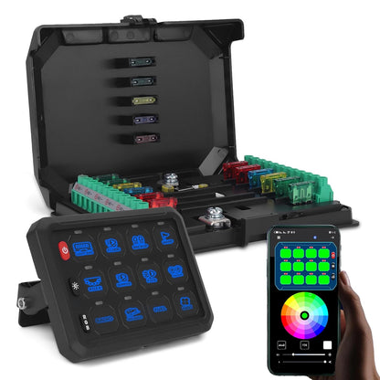 Chelhead 12-gangs schakelpaneel met 80A RGB-app-bediening, multifunctioneel, dimbaar, bluetooth, afstandsbediening, waterdicht, universeel