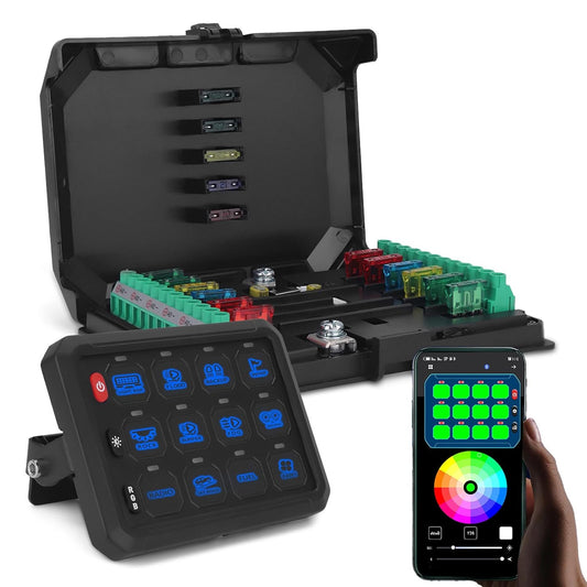 Chelhead 12-gangs schakelpaneel met 80A RGB-app-bediening, multifunctioneel, dimbaar, bluetooth, afstandsbediening, waterdicht, universeel
